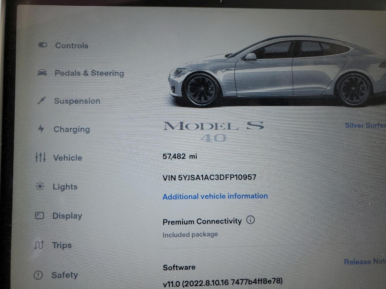 2013 Tesla Model S vin: 5YJSA1AC3DFP10957