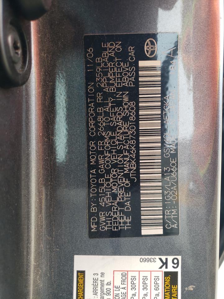 JTNBK46K873018608 2007 Toyota Camry Le