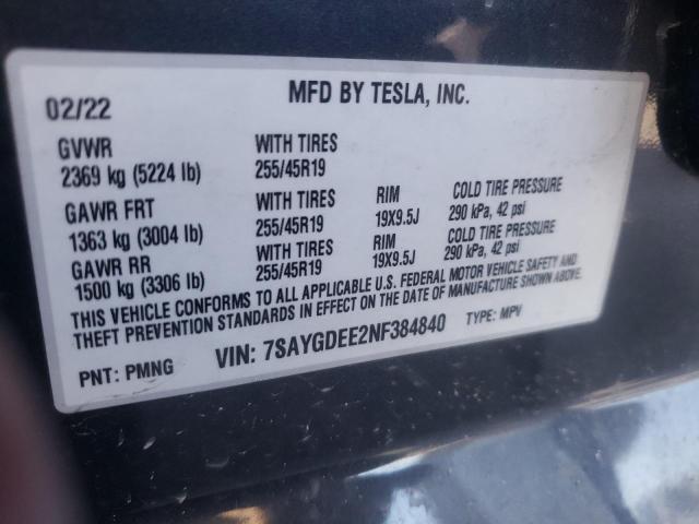 7SAYGDEE2NF384840 Tesla Model Y  12