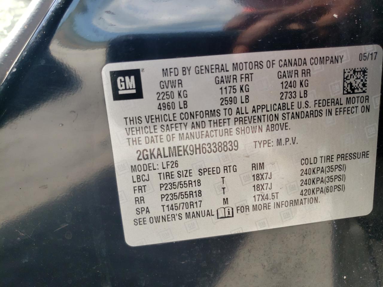 2GKALMEK9H6338839 2017 GMC Terrain Sle