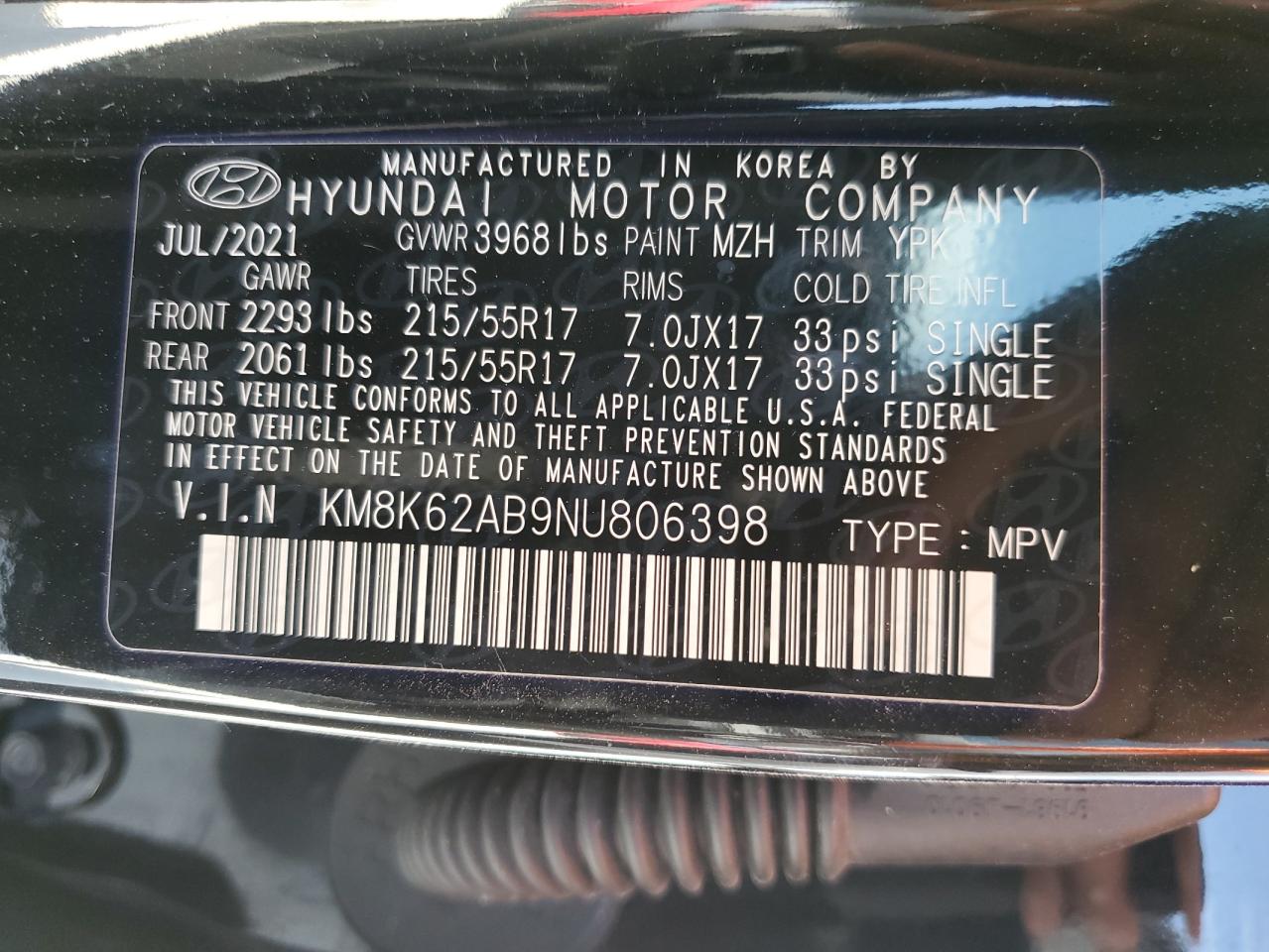 KM8K62AB9NU806398 2022 Hyundai Kona Sel