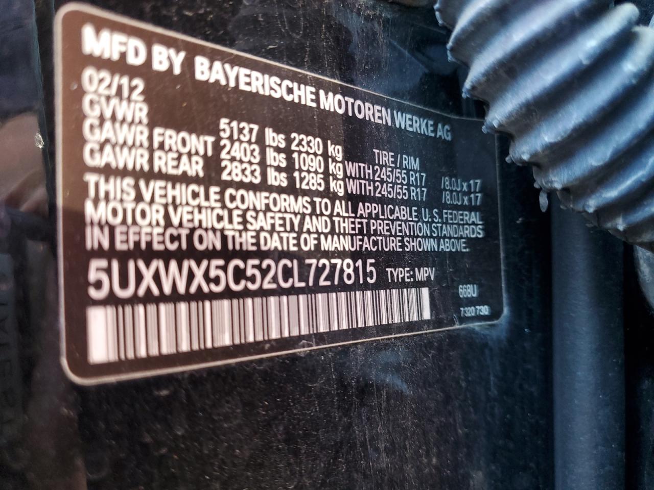 5UXWX5C52CL727815 2012 BMW X3 xDrive28I