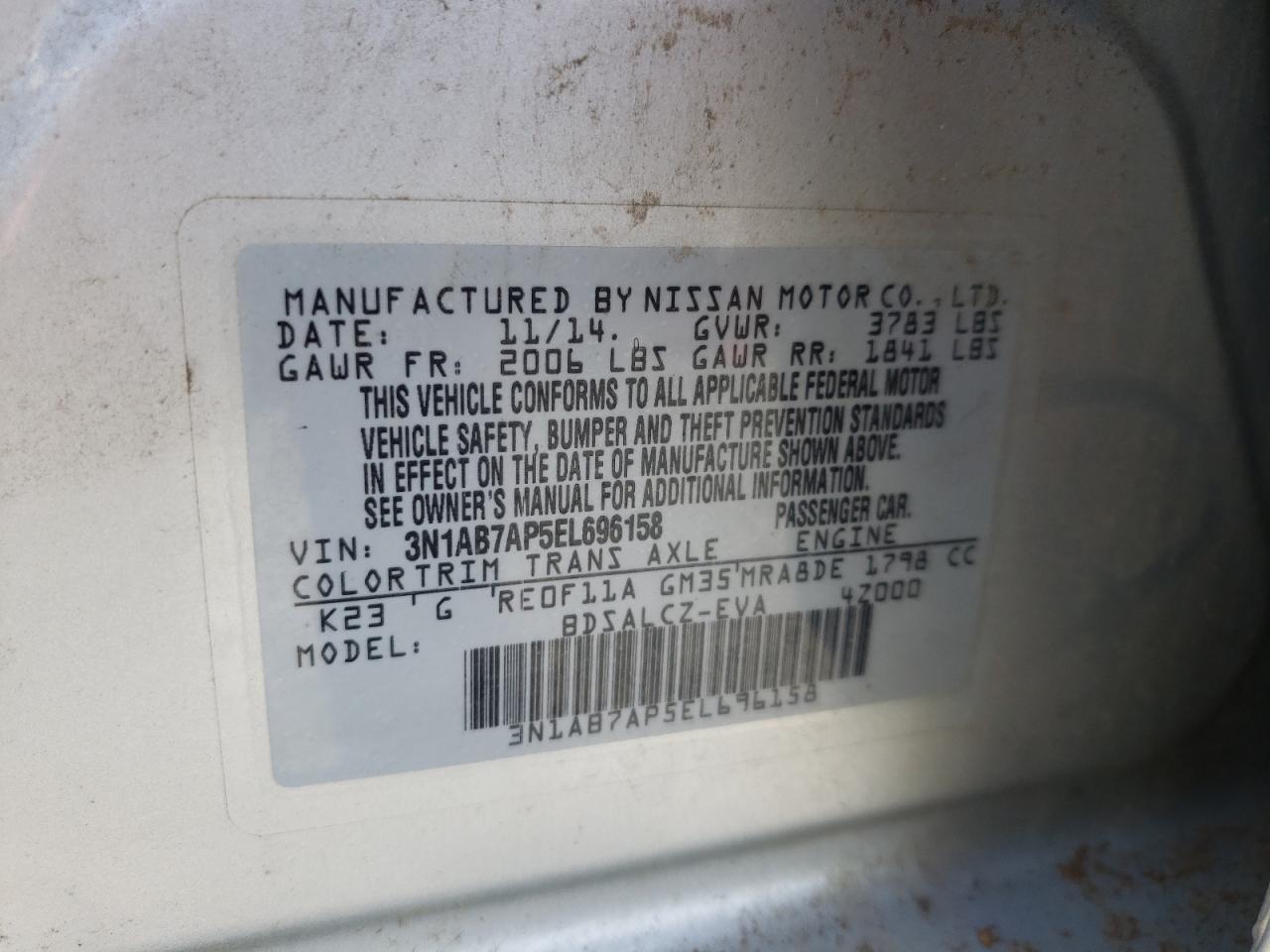 3N1AB7AP5EL696158 2014 Nissan Sentra S