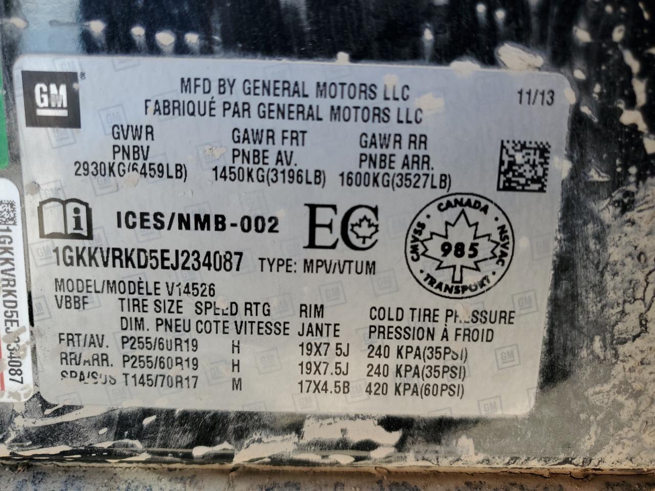 1GKKVRKD5EJ234087 2014 GMC Acadia Slt-1