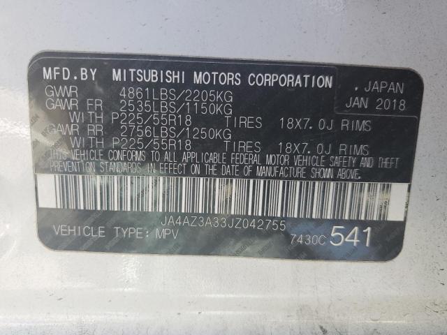 2018 Mitsubishi Outlander Se VIN: JA4AZ3A33JZ042755 Lot: 45907564