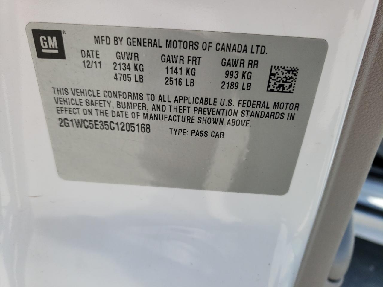 2G1WC5E35C1205168 2012 Chevrolet Impala Ltz