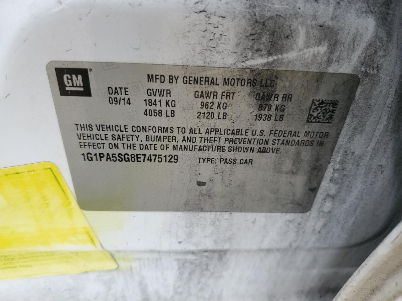 1G1PA5SG8E7475129 2014 Chevrolet Cruze Ls