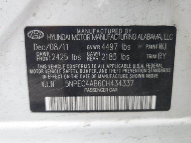 2012 Hyundai Sonata Se VIN: 5NPEC4AB6CH434337 Lot: 48527564