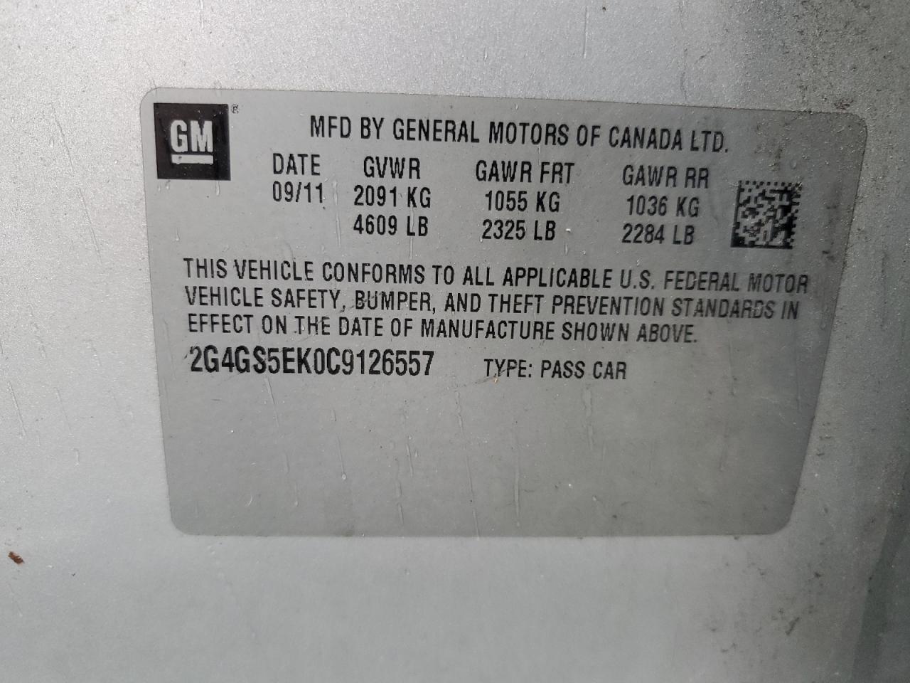 2G4GS5EK0C9126557 2012 Buick Regal Premium