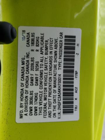 2019 Honda Civic Si VIN: 2HGFC3A54KH750014 Lot: 47022134