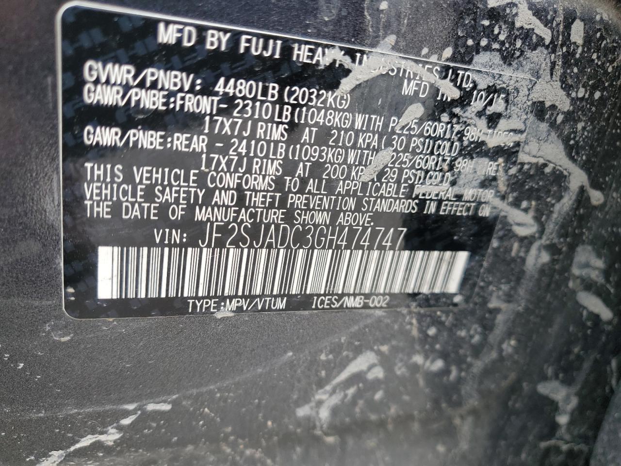 JF2SJADC3GH474747 2016 Subaru Forester 2.5I Premium