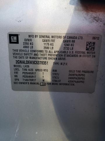 2012 Chevrolet Equinox Lt VIN: 2GNALDEK9C6378351 Lot: 45912704