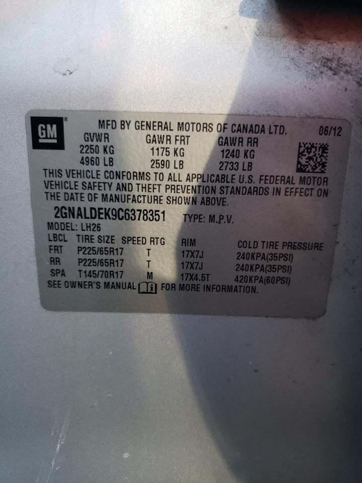 2GNALDEK9C6378351 2012 Chevrolet Equinox Lt