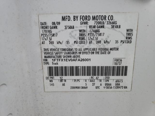 2010 Ford F150 Super Cab VIN: 1FTFX1EV0AFA26001 Lot: 47782504