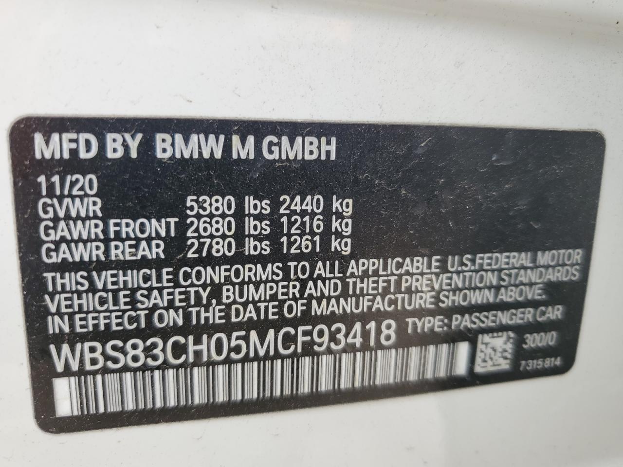 WBS83CH05MCF93418 2021 BMW M5