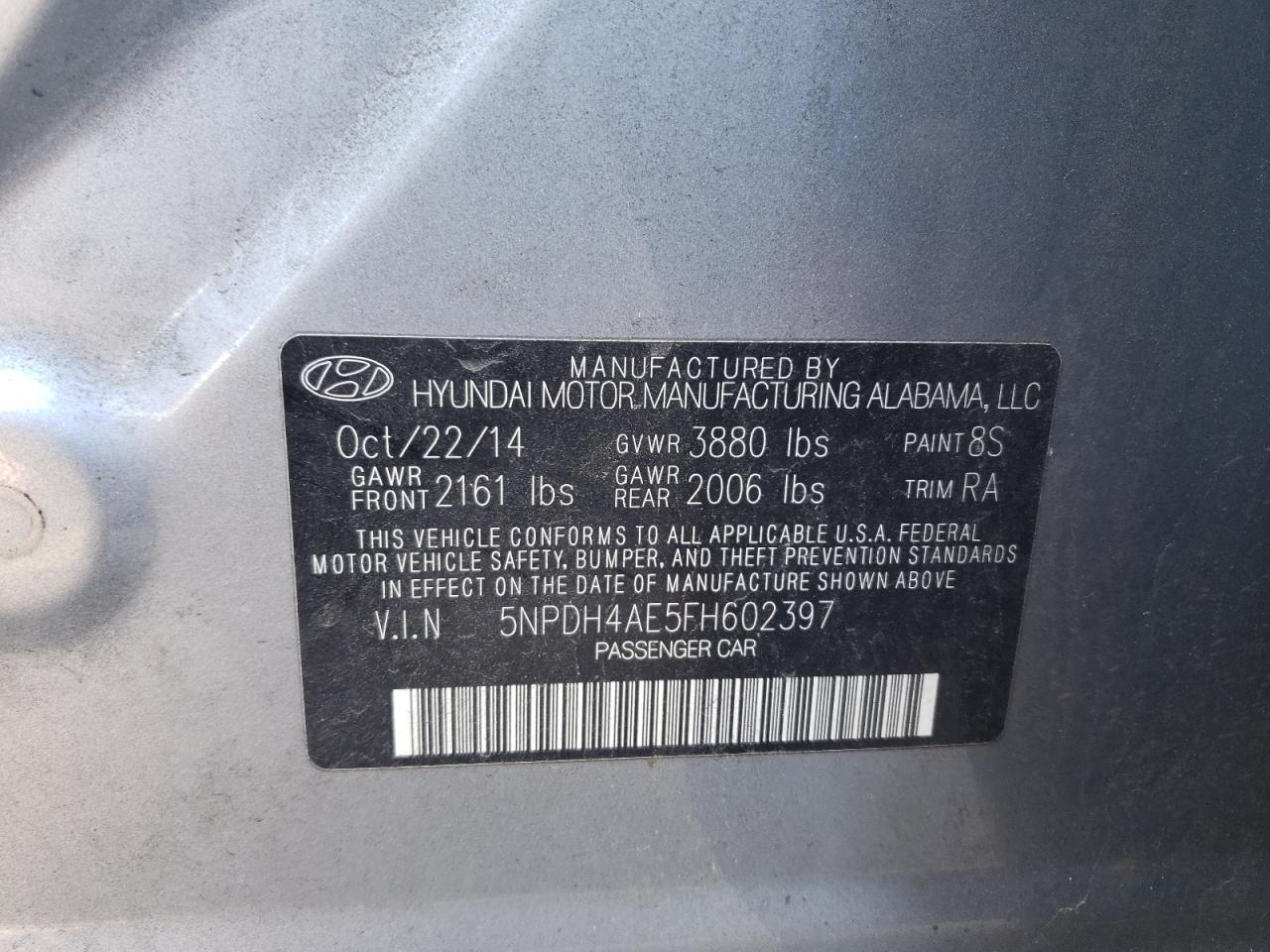 5NPDH4AE5FH602397 2015 Hyundai Elantra Se