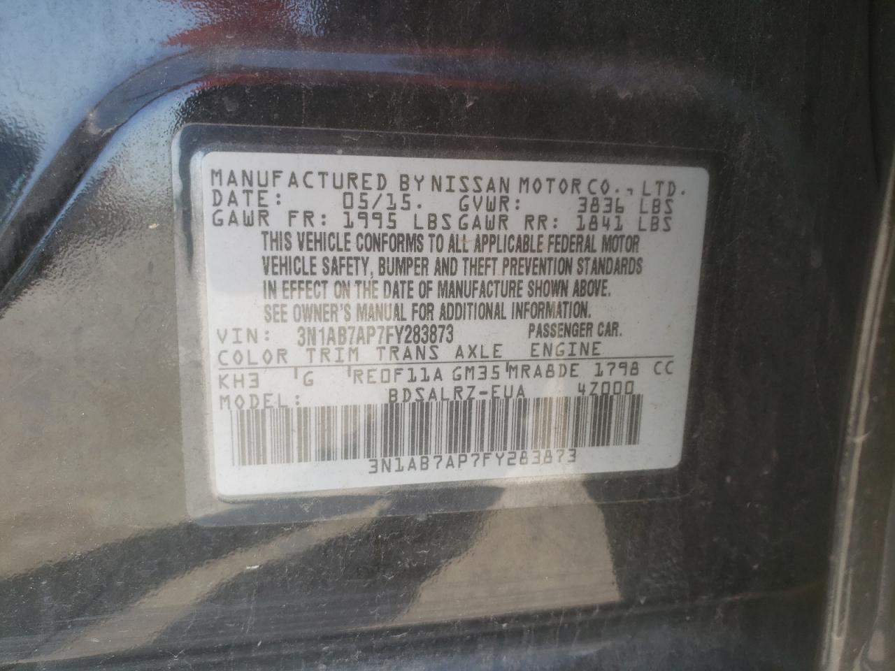 3N1AB7AP7FY283873 2015 Nissan Sentra S