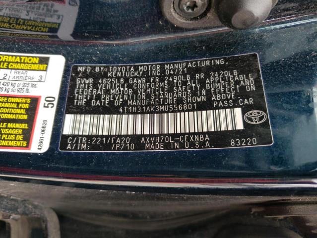 VIN 4T1H31AK3MU556801 2021 Toyota Camry, LE no.12