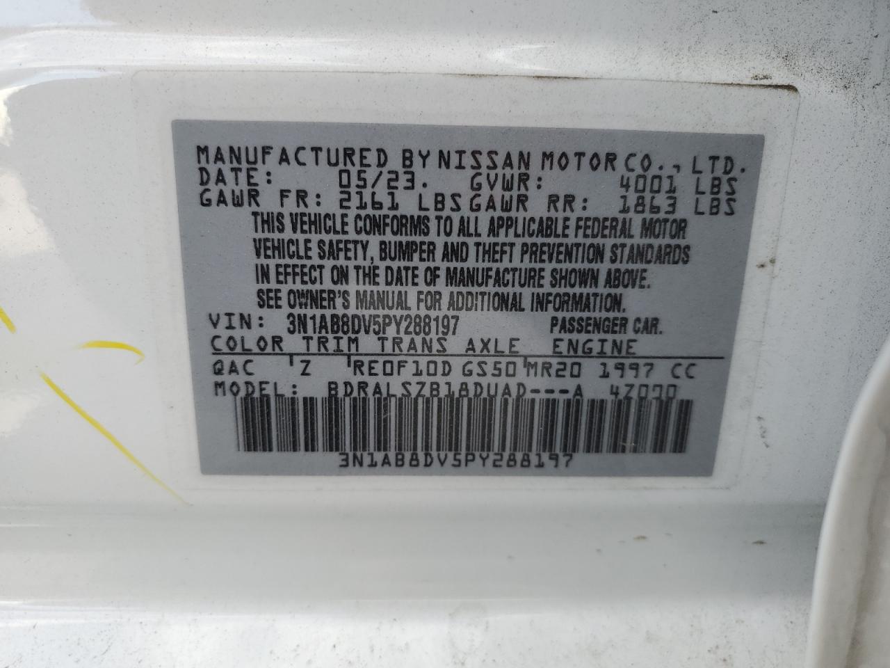 3N1AB8DV5PY288197 2023 Nissan Sentra Sr