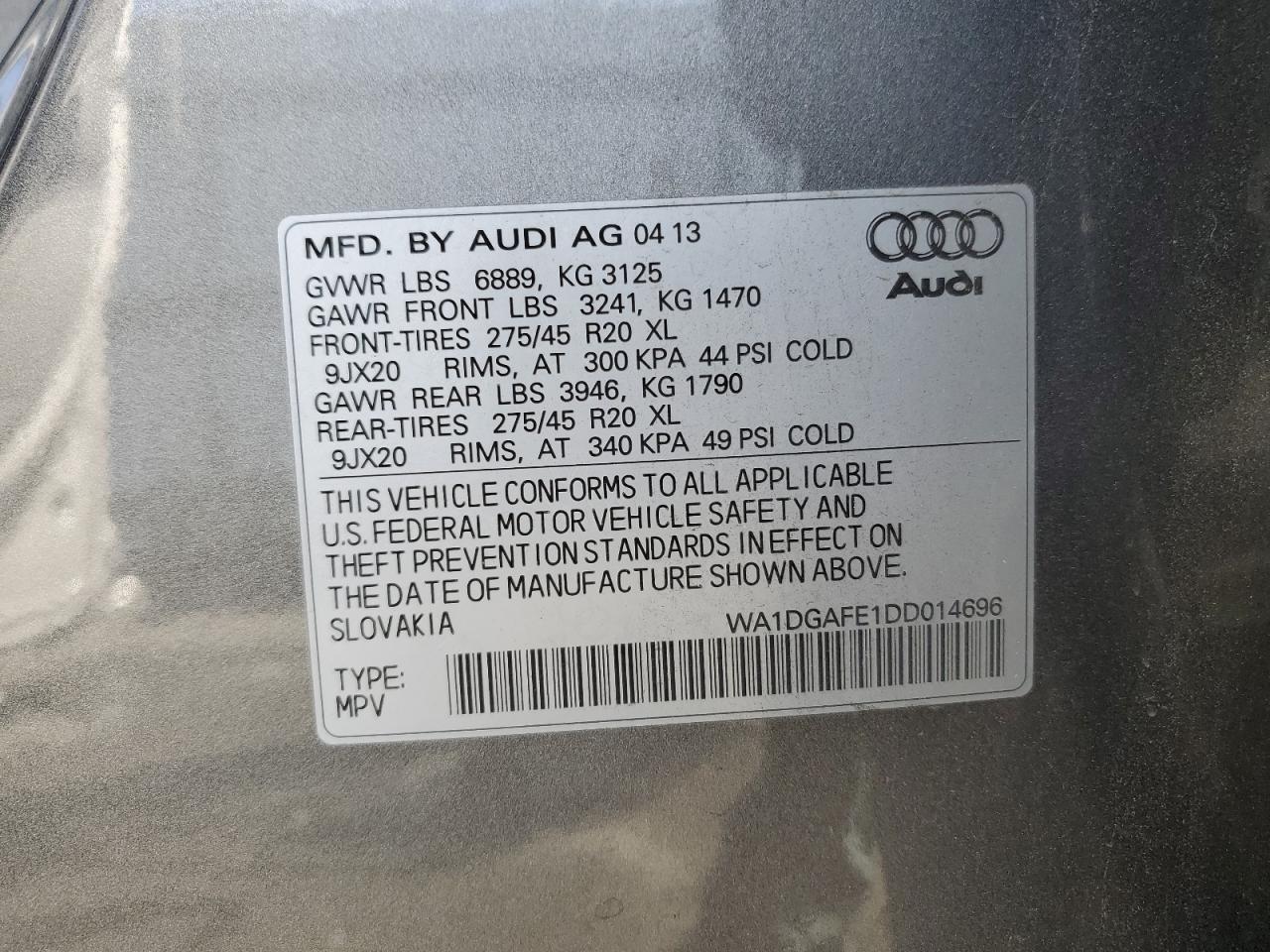 2013 Audi Q7 Prestige vin: WA1DGAFE1DD014696