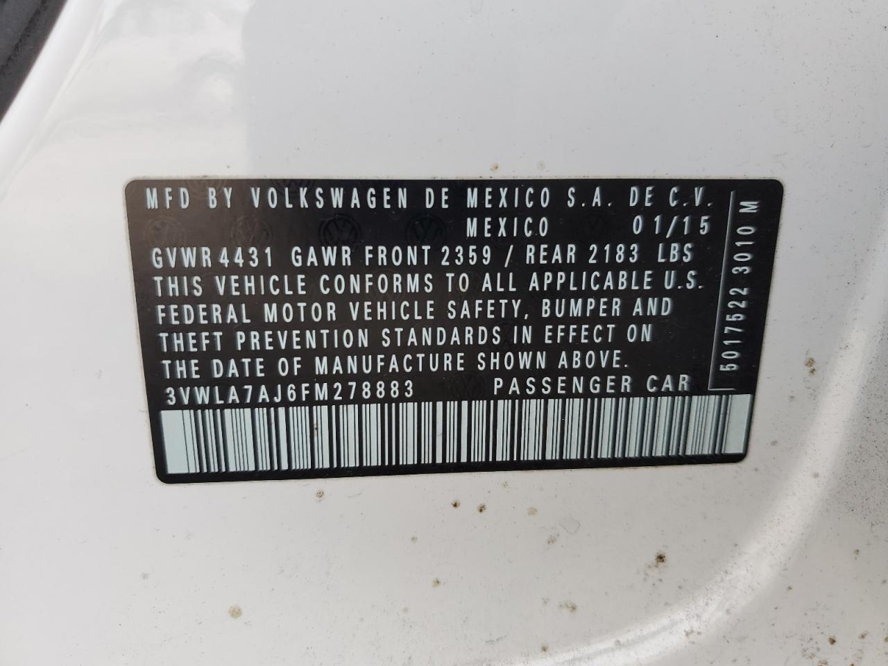 3VWLA7AJ6FM278883 2015 Volkswagen Jetta Tdi