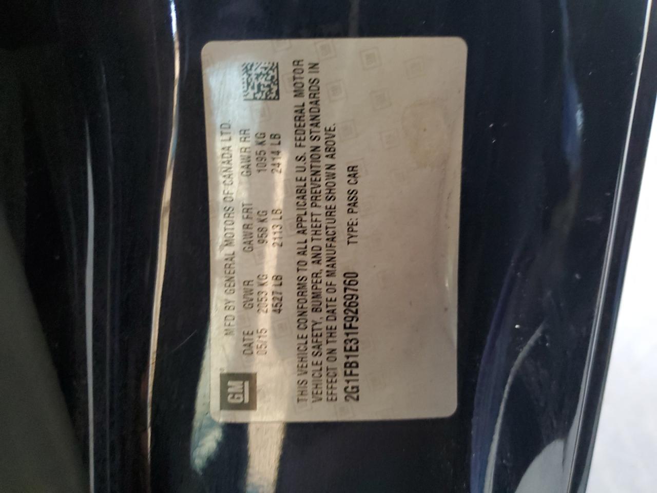 2G1FB1E31F9269760 2015 Chevrolet Camaro Ls