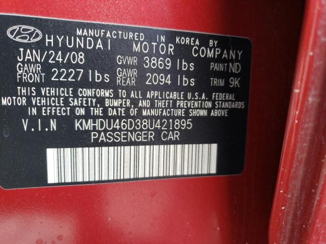 2008 Hyundai Elantra Gls VIN: KMHDU46D38U421895 Lot: 47646954