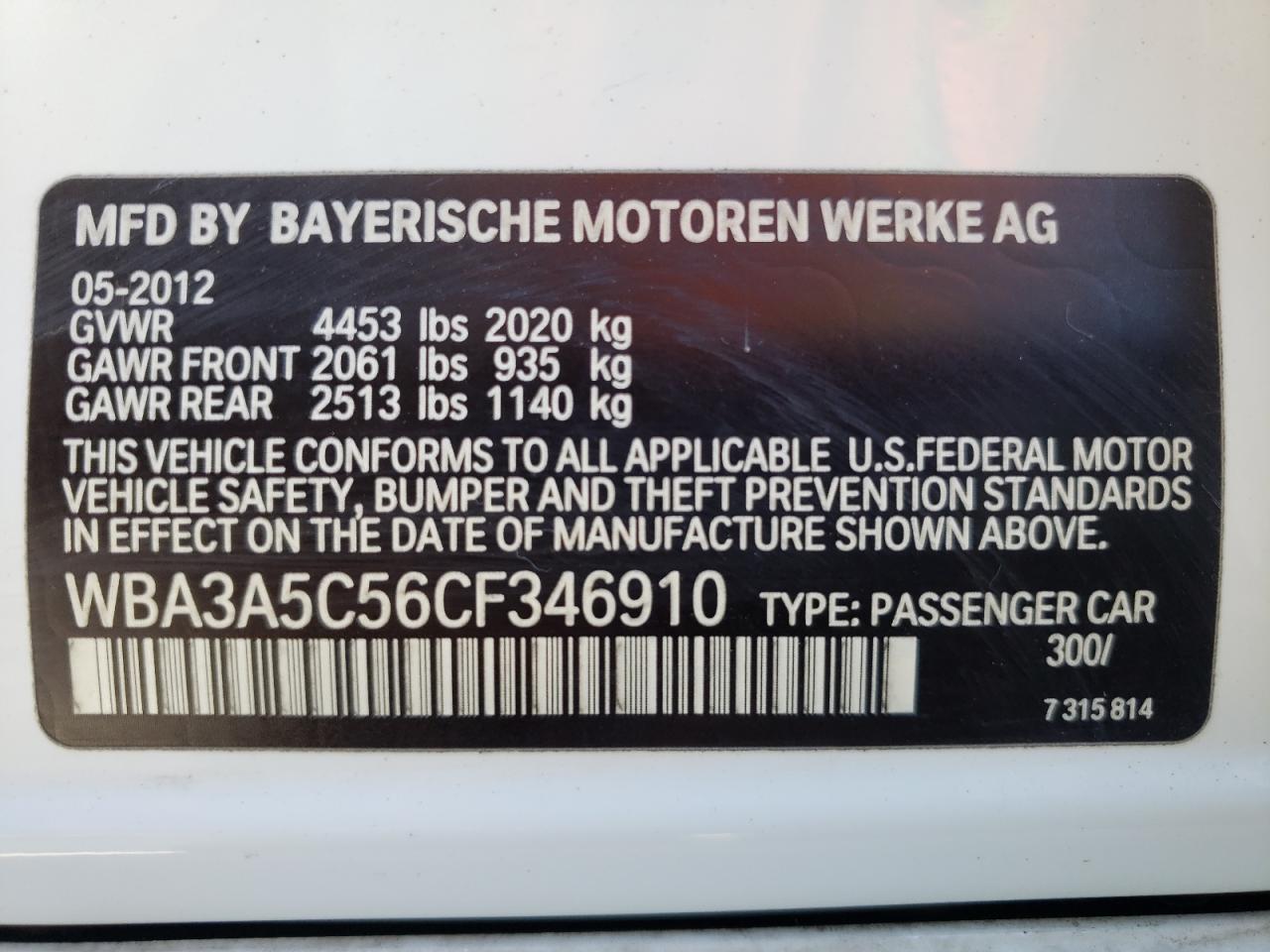 WBA3A5C56CF346910 2012 BMW 328 I