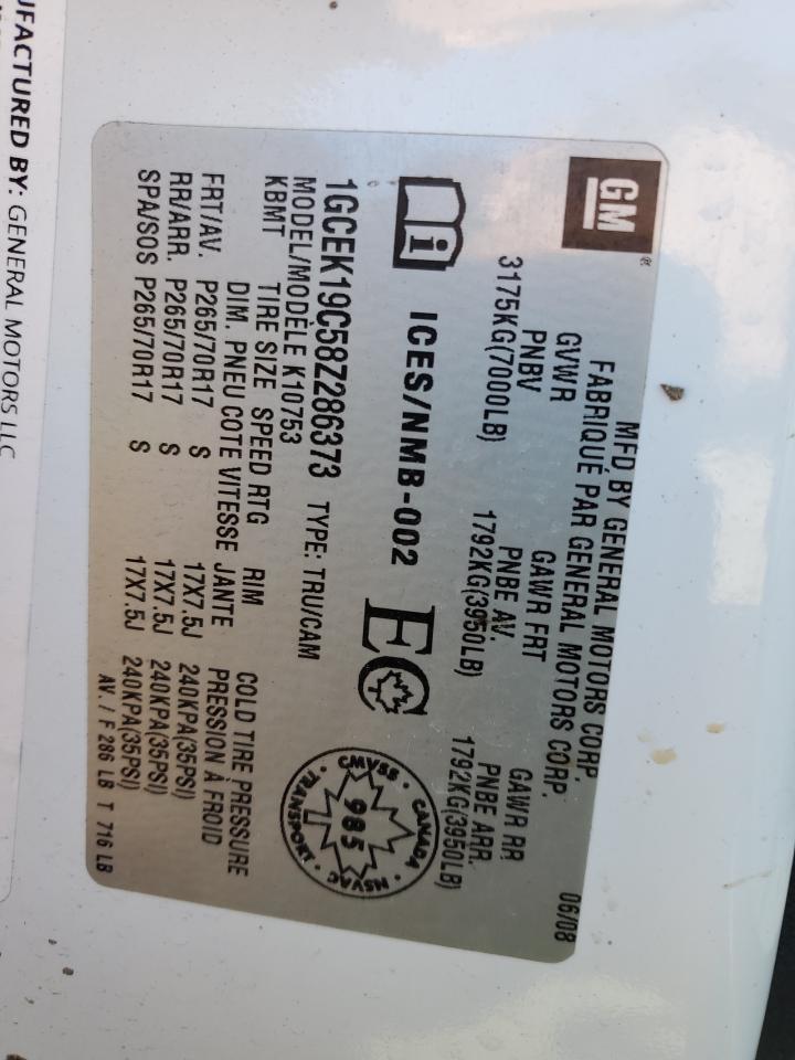 1GCEK19C58Z286373 2008 Chevrolet Silverado K1500