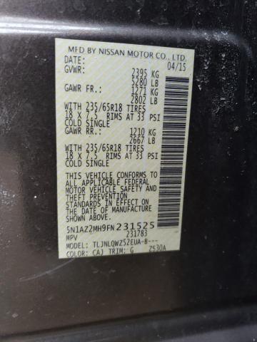 2015 Nissan Murano S VIN: 5N1AZ2MH9FN231525 Lot: 44667214