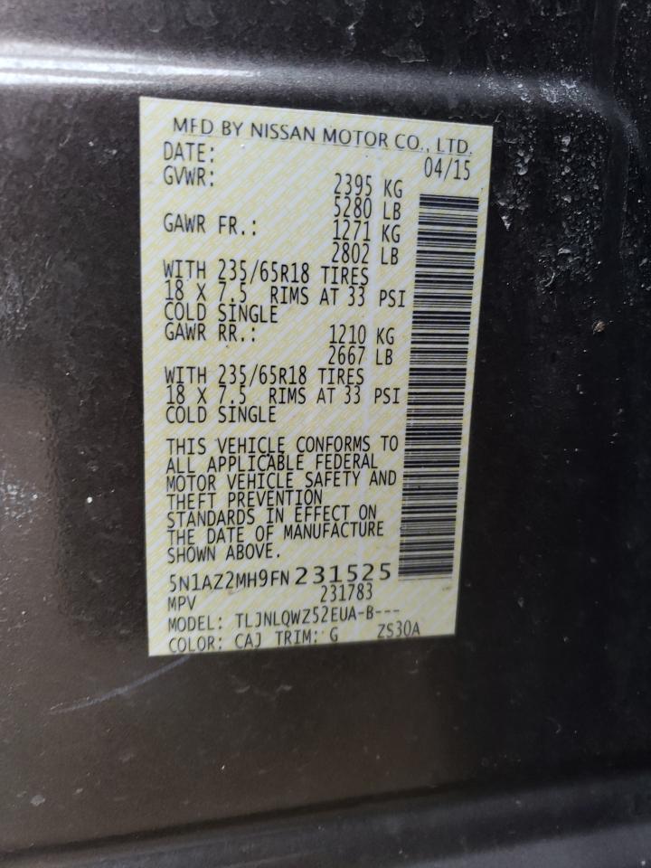 5N1AZ2MH9FN231525 2015 Nissan Murano S