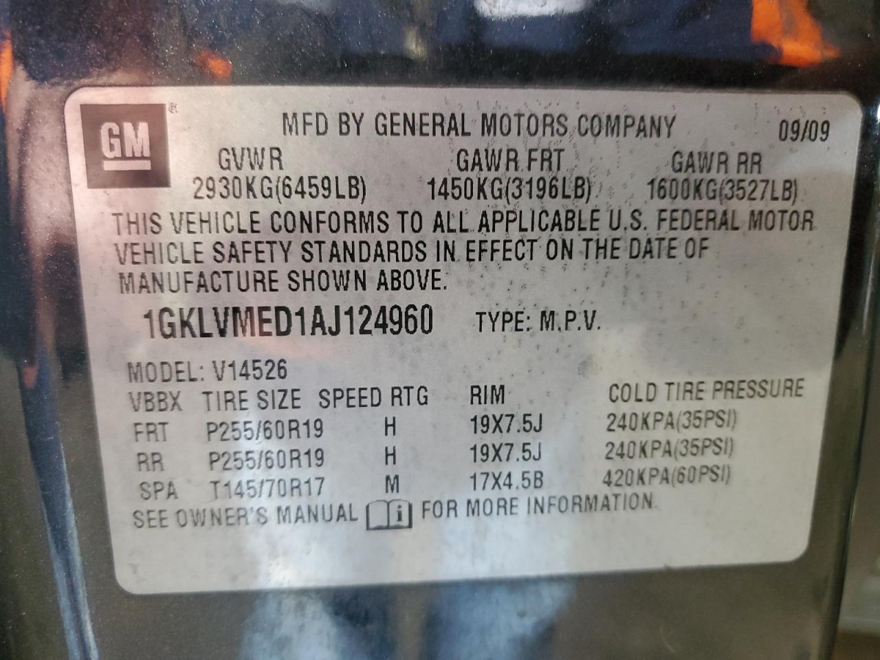 1GKLVMED1AJ124960 2010 GMC Acadia Slt-1