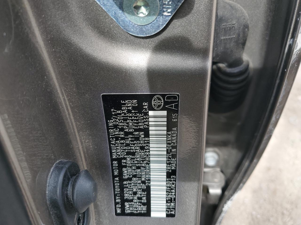 2T1BURHE7HC849318 2017 Toyota Corolla L