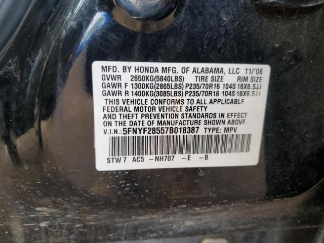 2007 Honda Pilot Exl VIN: 5FNYF28557B018387 Lot: 46072644