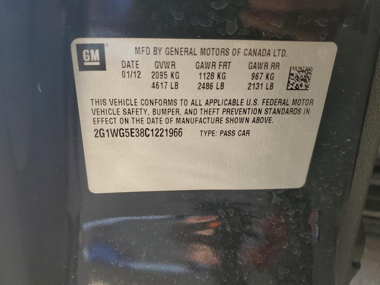 2G1WG5E38C1221966 2012 Chevrolet Impala Lt