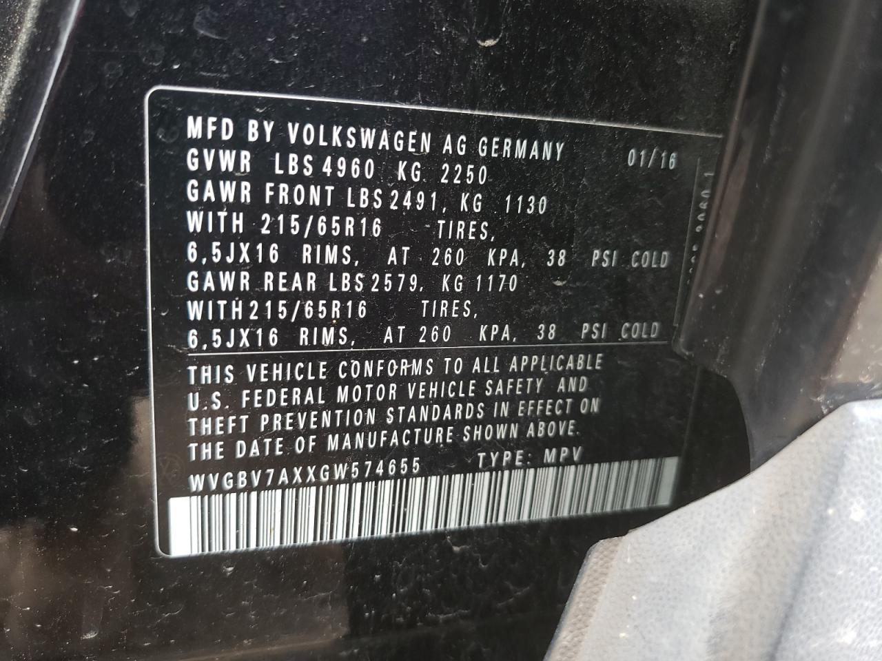 WVGBV7AXXGW574655 2016 Volkswagen Tiguan S