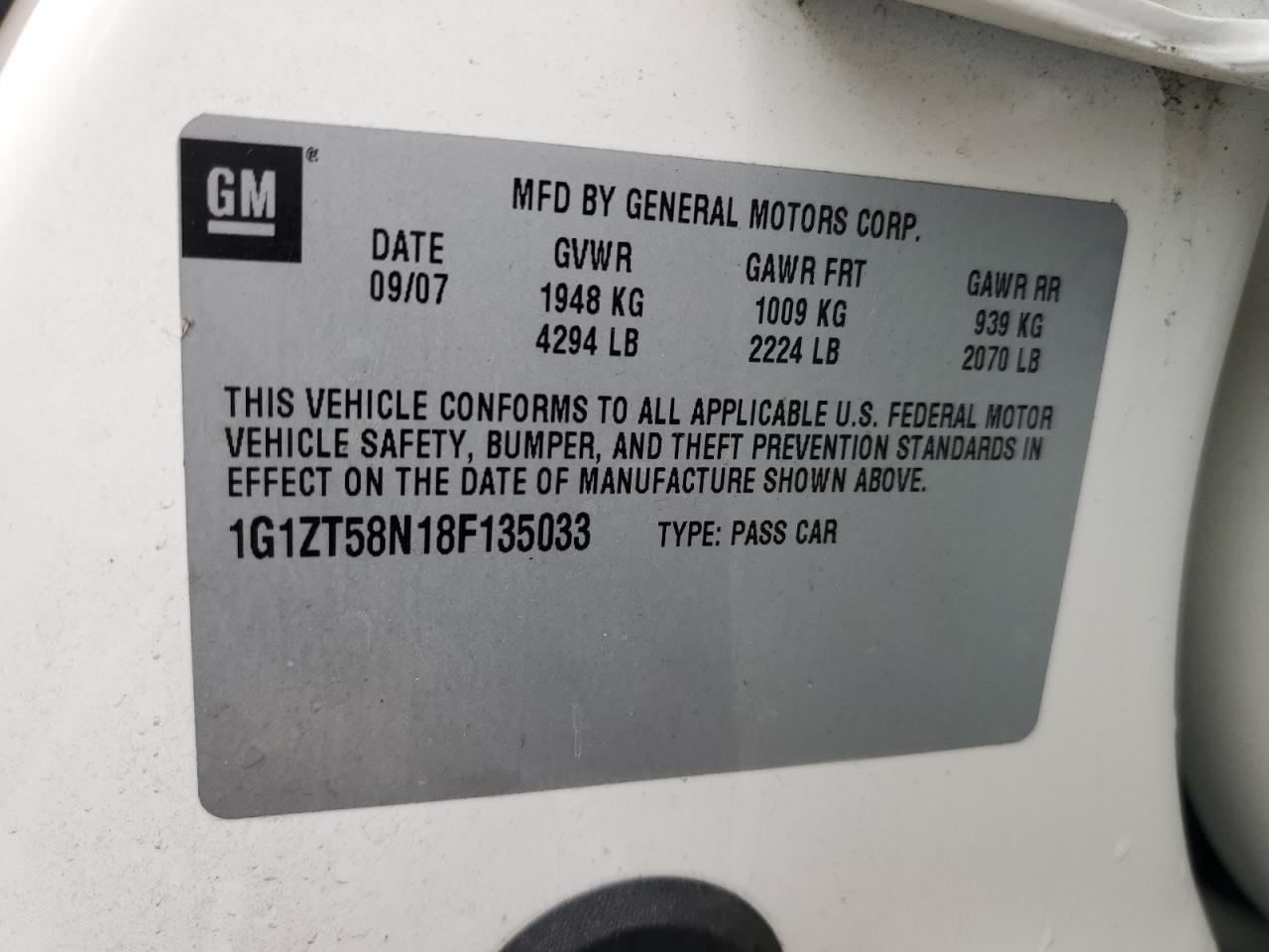 1G1ZT58N18F135033 2008 Chevrolet Malibu Lt