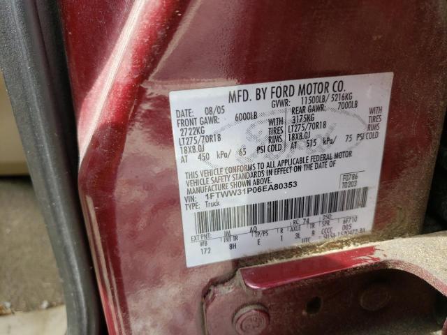 2006 Ford F350 Srw Super Duty VIN: 1FTWW31P06EA80353 Lot: 48381014