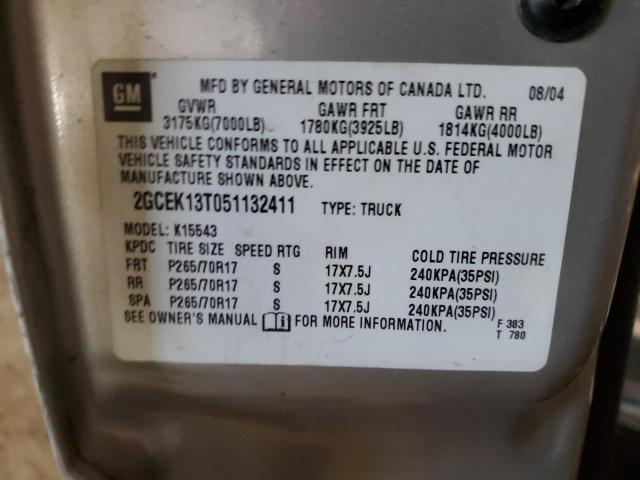 2005 Chevrolet Silverado K1500 VIN: 2GCEK13T051132411 Lot: 45767504