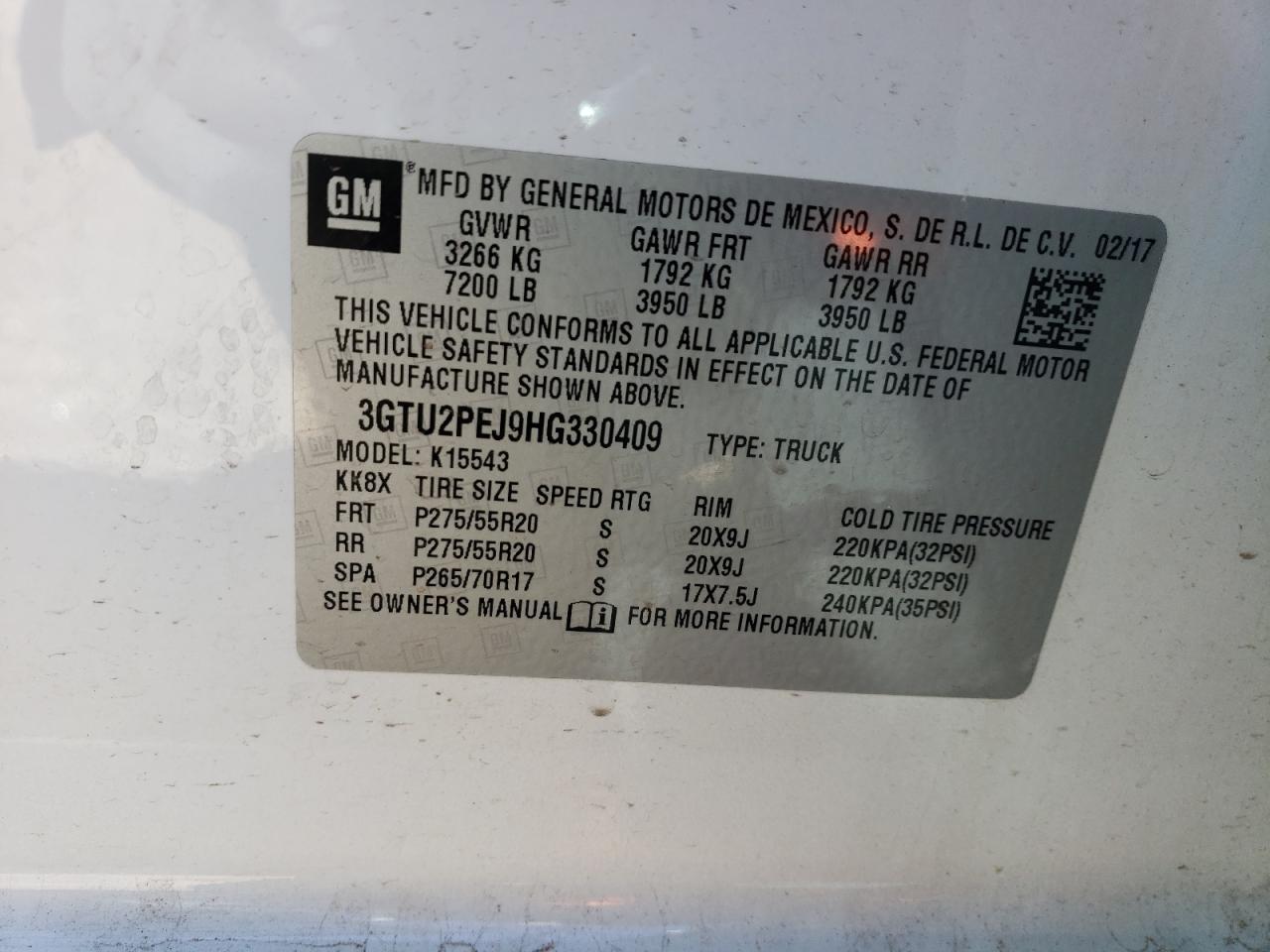 3GTU2PEJ9HG330409 2017 GMC Sierra K1500 Denali