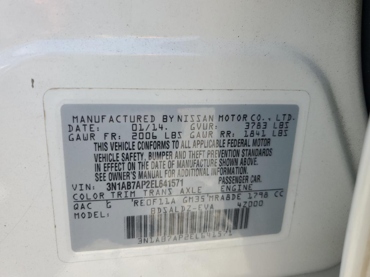 3N1AB7AP2EL641571 2014 Nissan Sentra S