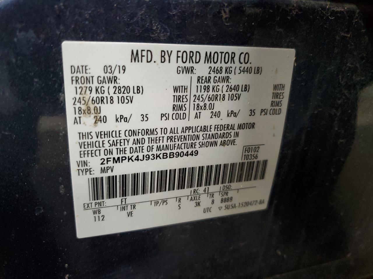 2FMPK4J93KBB90449 2019 Ford Edge Sel