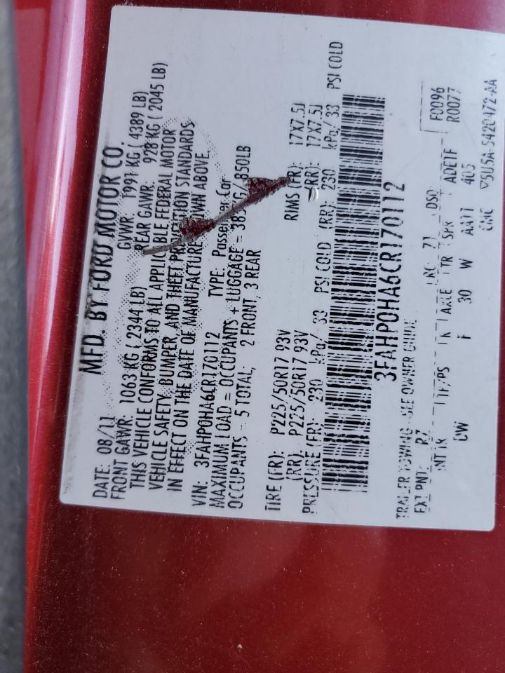 3FAHP0HA6CR170112 2012 Ford Fusion Se