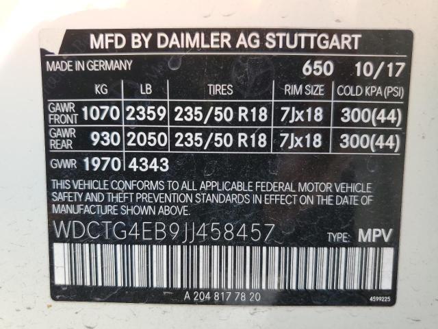 VIN WDCTG4EB9JJ458457 2018 Mercedes-Benz GLA-Class,... no.12