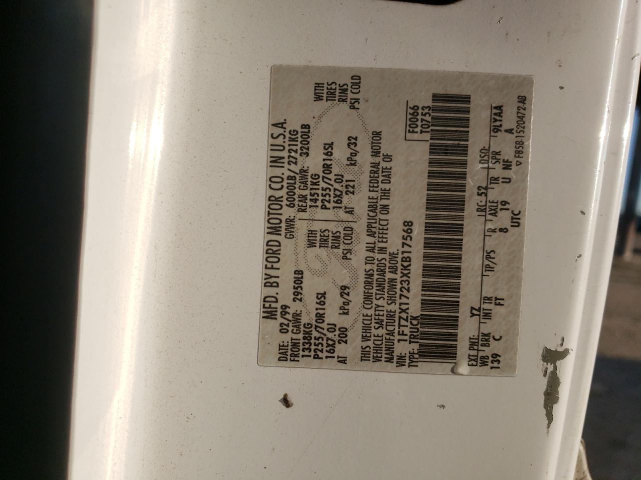 1FTZX1723XKB17568 1999 Ford F150