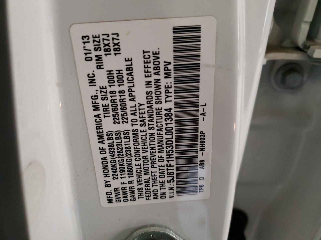 5J6TF1H53DL001384 2013 Honda Crosstour Exl