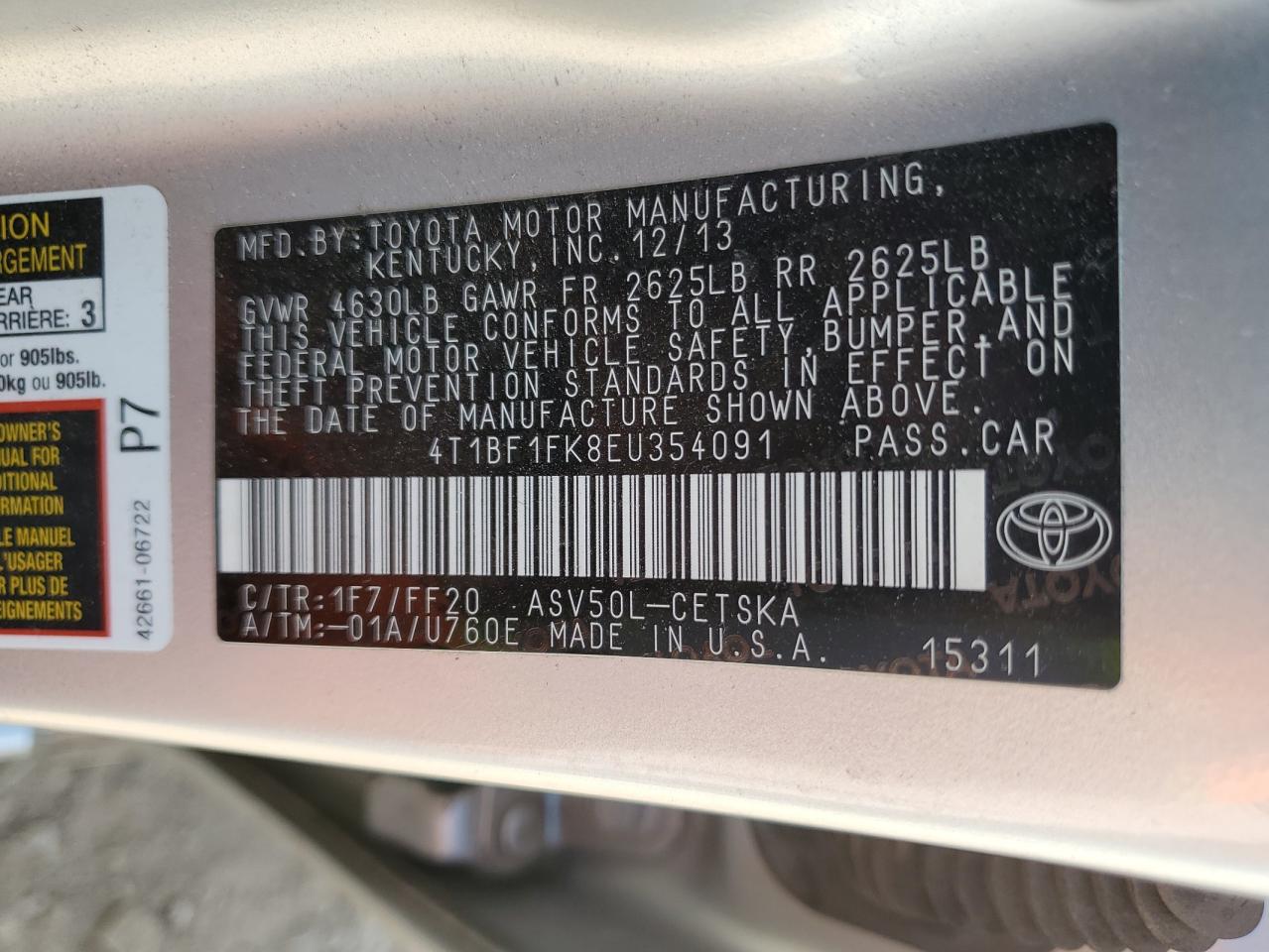 4T1BF1FK8EU354091 2014 Toyota Camry L