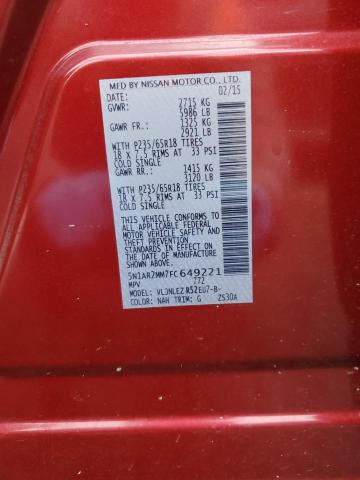 2015 Nissan Pathfinder S VIN: 5N1AR2MM7FC649221 Lot: 48288144