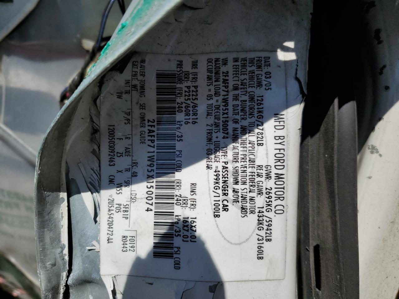 2FAFP71W95X150074 2005 Ford Crown Victoria Police Interceptor