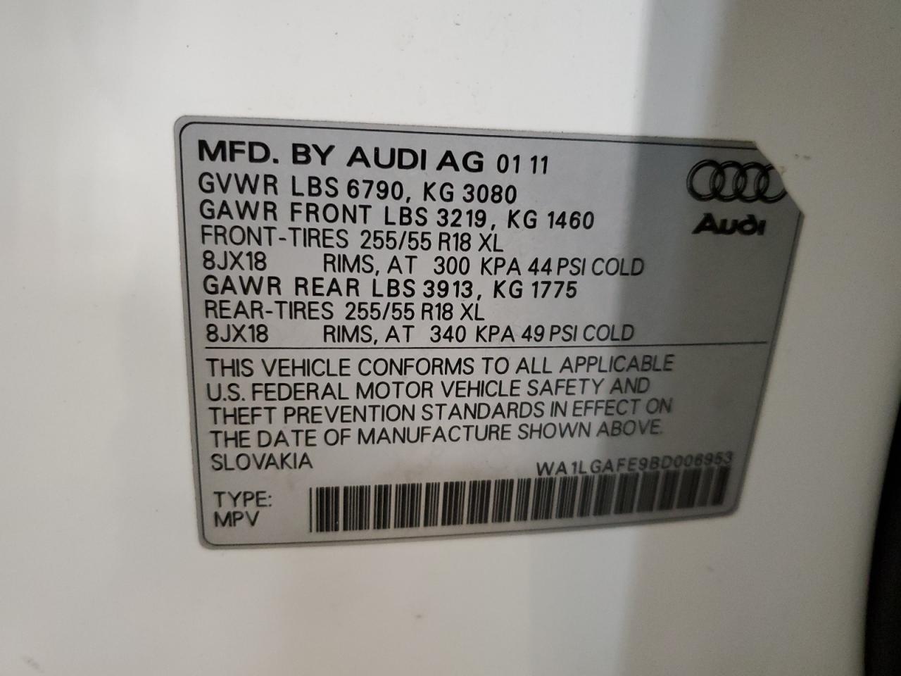 WA1LGAFE9BD006953 2011 Audi Q7 Premium Plus